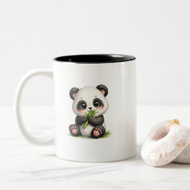 Söt baby-panda som äter bambus kopp