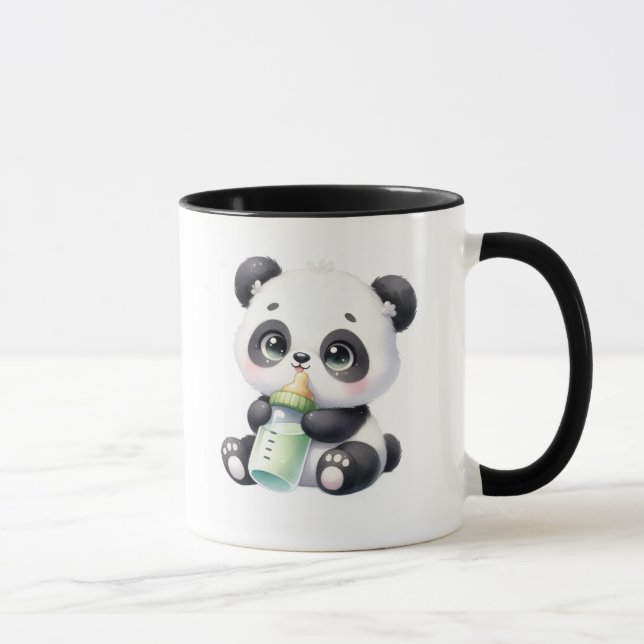 Söt baby panda som håller bambu kaffemugg | Adorab (Höger)