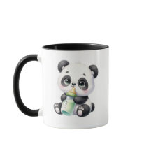 Söt baby panda som håller bambu kaffemugg | Adorab