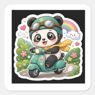 Söt baby-panda som läser bok-sticker fyrkantigt klistermärke
