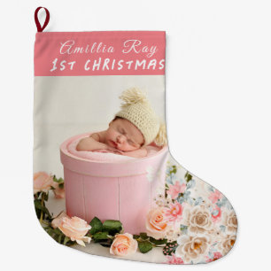 Söt Baby Photo Baby första jul Stor Julstrumpa