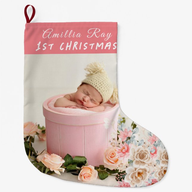 Söt Baby Photo Baby första jul Stor Julstrumpa (Framsidan)