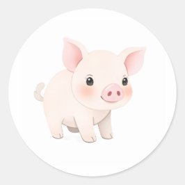 Söt Baby Piglet Watercolor Art Sticker Runt Klistermärke