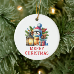 Söt baby pingvin jul julgransprydnad keramik