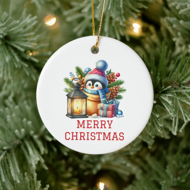 Söt baby pingvin jul julgransprydnad keramik (Träd)