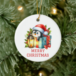Söt baby pingvin jul julgransprydnad keramik