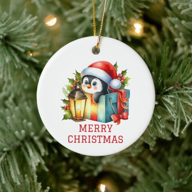 Söt baby pingvin jul julgransprydnad keramik (Träd)