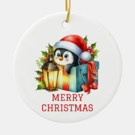 Söt baby pingvin jul julgransprydnad keramik