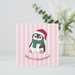 Söt baby pingvin som bär tomteluva jul julkort