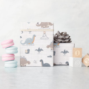 Söt baby pojke dinosaurie dino blå duschmönster presentpapper