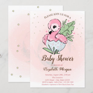 Söt baby rosa flamingo stjärnor baby shower inbjudningar