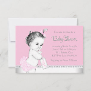 Söt baby rosa och grå baby shower inbjudningar