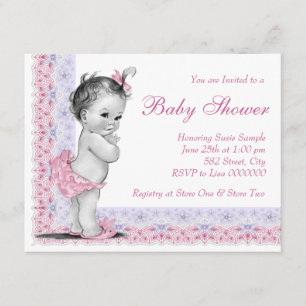 Söt Baby Rosa och Lila Baby Shower Inbjudningar