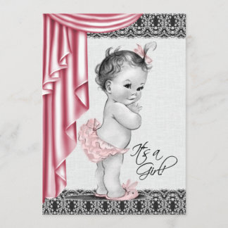 Söt baby rosa och svart inbjudan till baby shower