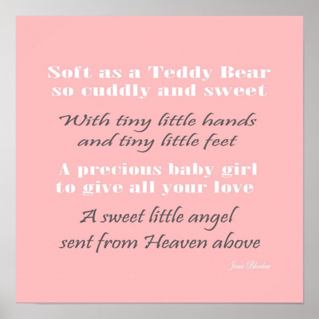 Söt Baby rosa plantskola, vägg konst baby dekan Poster (Framsidan)