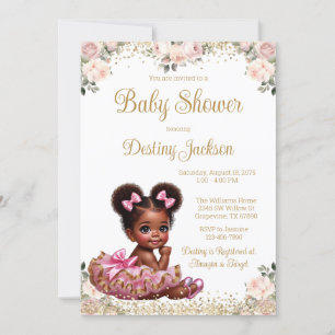Söt Baby Rosa Tutu Ros Pink Guld Baby Shower Inbjudningar