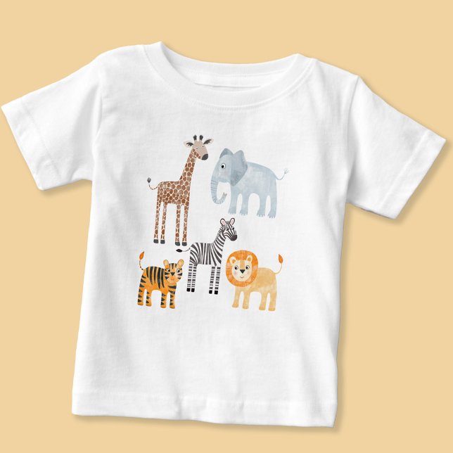 Söt baby-safari-djur akvarell t shirt (Fun cute watercolor baby safari animals baby t-shirt)