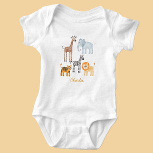 Söt Baby Safari Djur Vattenfärg Anpassat Namn T Shirt