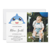 Söt Baby Shark födelsedagsfoto inbjudan