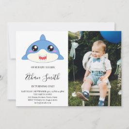 Söt Baby Shark födelsedagsfoto inbjudan