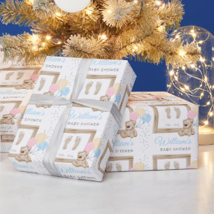 Söt baby shower babyfötter blå personlig namn presentpapper