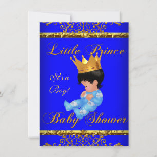 Söt baby shower blå guld pojke prins krona 3 inbjudningar