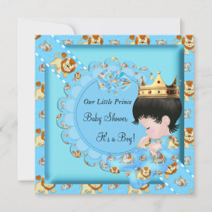 Söt baby shower blå pojk krona inbjudningar