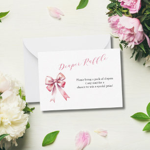 Söt baby shower blöja lotteri kort med rosa rosett