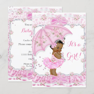 Söt Baby Shower Flicka Blommig Rosa Etnisk Inbjudningar