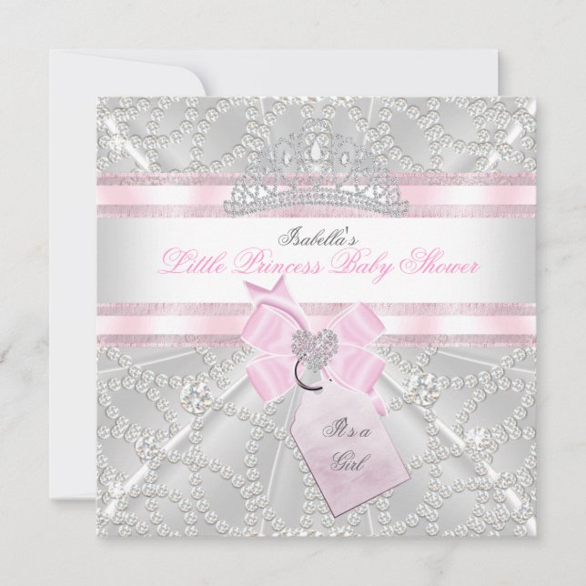 Söt Baby Shower Flicka Liten Prinsessa Diamanter Inbjudningar (Framsida)