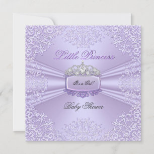 Söt Baby Shower Flicka Prinsessa Tiara Lavendel Inbjudningar