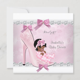 Söt baby shower flicka rosa diamant högklackad sko inbjudningar
