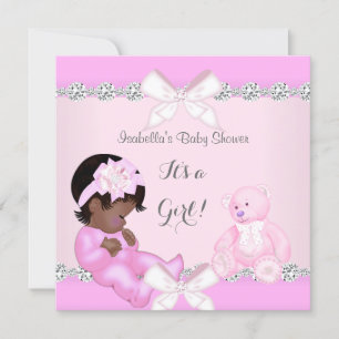 Söt Baby Shower Flicka Rosa Leksaksbjörn Inbjudningar