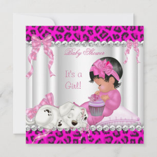 Söt Baby Shower Flicka Rosa Leopard Cupcake 2 Inbjudningar