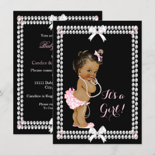 Söt baby shower flicka rosa pärlor svart etnisk inbjudningar