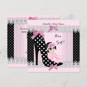 Söt baby shower flicka rosa prickar högklackad 6a inbjudningar