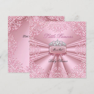 Söt Baby Shower Flicka Rosa Prinsessa Tiara spets Inbjudningar