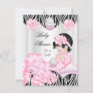 Söt Baby Shower Flicka Rosa Zebra Cupcake Inbjudningar