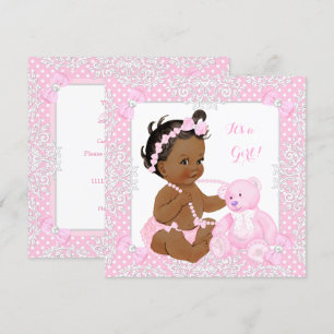 Söt Baby Shower Flicka Spets Rosa Björn Etnisk Inbjudningar