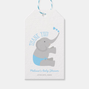 Söt baby shower för blåttgråttelefant presentetikett
