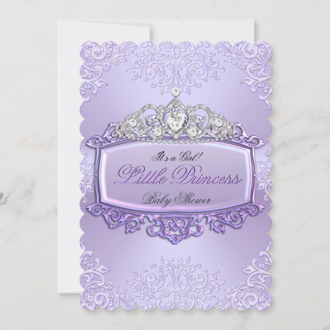 Söt Baby Shower Girl Princess Tiara Lavender 2 Inbjudningar (Framsida)