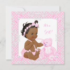 Söt Baby Shower Girl Snöre Rosa Bear Ethnic Inbjudningar