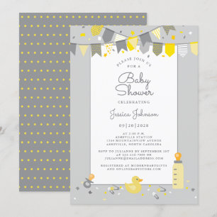 Söt baby shower grå gul modern bannerflaggor inbjudningar