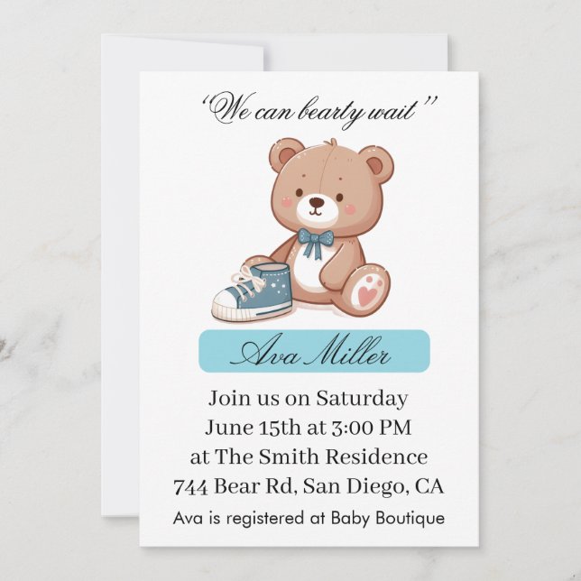 Söt baby shower-inbjudan | Sött björntema Inbjudningar (Framsida)