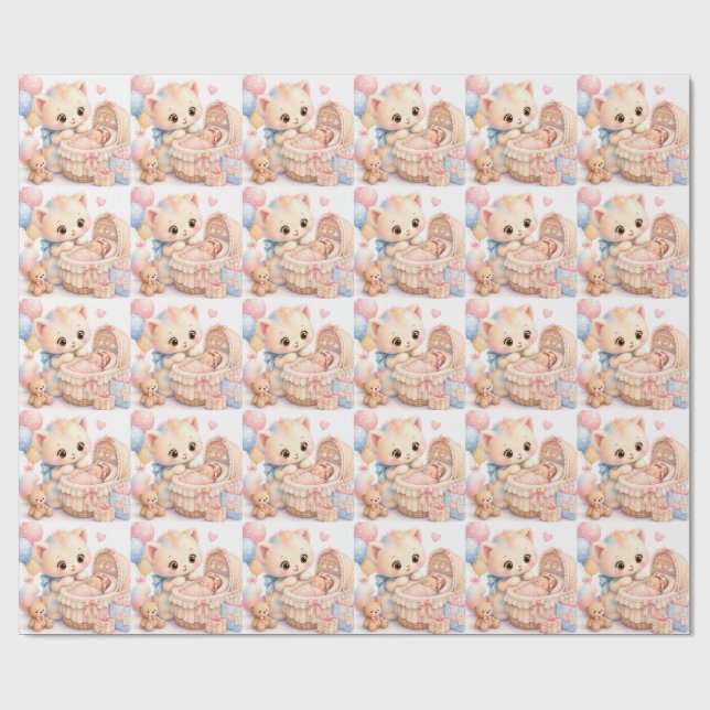 Söt Baby Shower-inslagspapper | Tumble Watercolo Presentpapper (Platt)