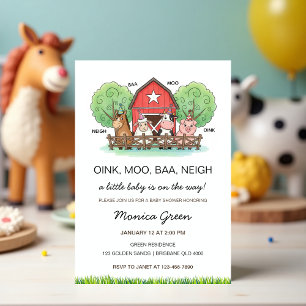 Söt baby shower med lantbruksdjur  inbjudningar