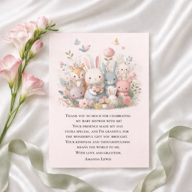 Söt Baby Shower Pastell Whimsy Djur  Tack Kort (Skapare uppladdad)