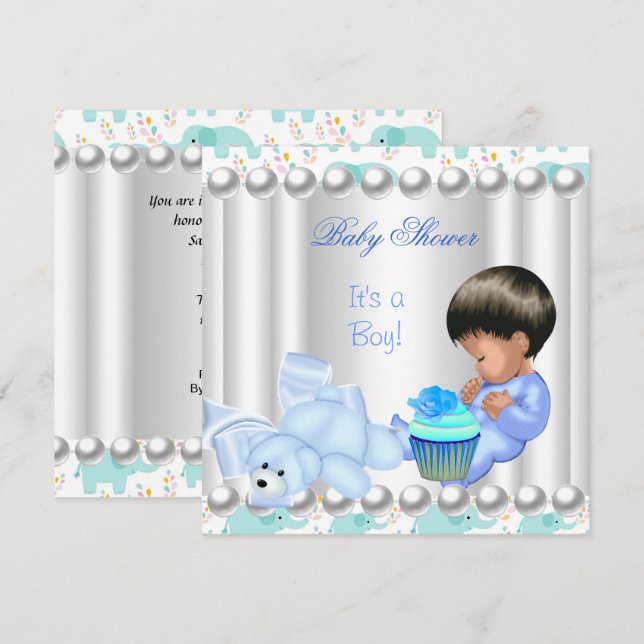 Söt Baby Shower Pojke Blå cupcake Inbjudningar (Fram/baksida)