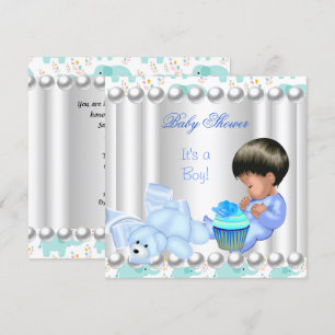 Söt Baby Shower Pojke Blå cupcake Inbjudningar