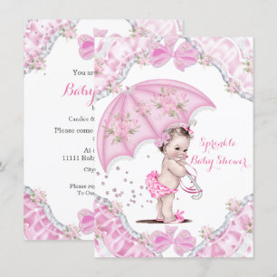Söt baby shower rosa paraply flicka blommor inbjudningar